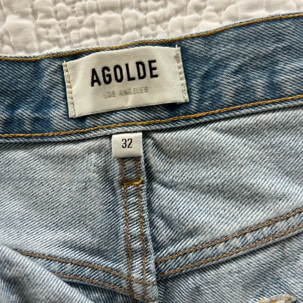 Agolde Light Blue Distressed Jean Shorts - Picture 4 of 8